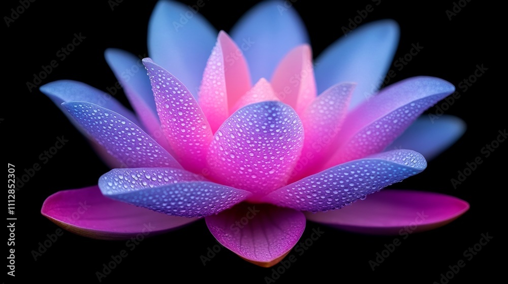 Fototapeta premium Beautiful blue and purple flower with water drops on a dark background, Abstract natural spring floral background