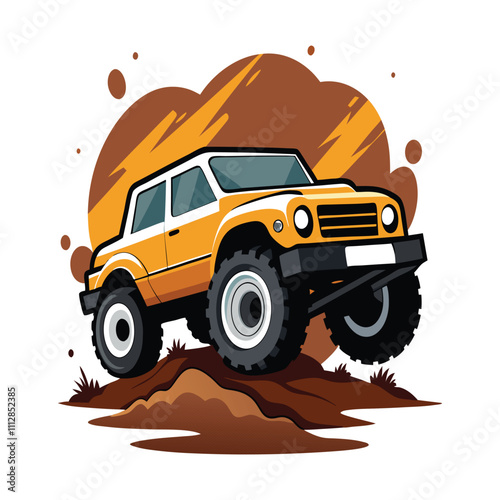 Classic Yellow SUV Climbing Rocky Terrain in Bold Style