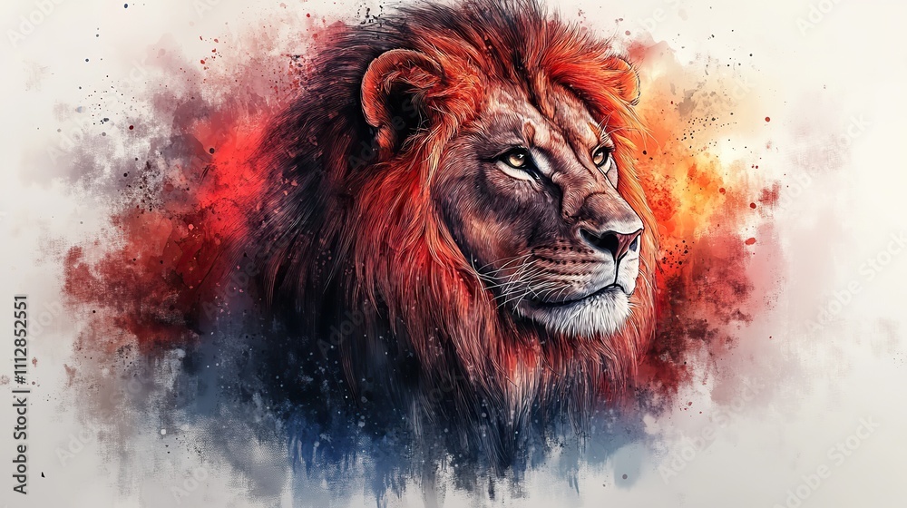 Naklejka premium watercolor portrait of a lion on a jesus shadow digital painting