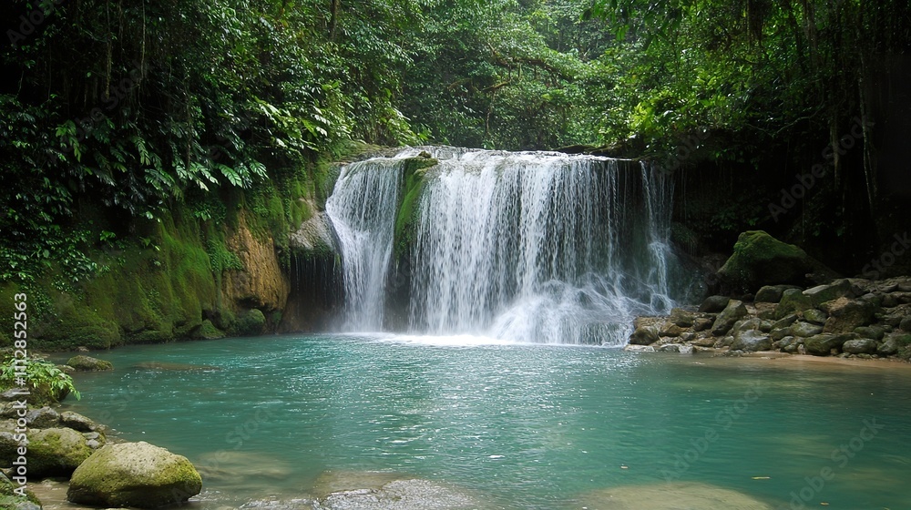 Obraz premium Majestic waterfall surrounded by lush rainforest