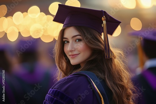 Celebrating graduation day with a proud student in a blue cap and gown at sunset