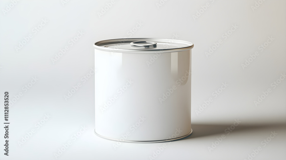 Minimalist Round White Aluminum Food Can on a Pristine White Background Highlighting Industrial Elegance Minimalist Round White Aluminum Food Can on a Pristine White Background Highlighting Industrial Elegance