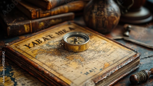 A Shiny Silver Compass on Vintage Map: Perfect for Adventure and Exploration Thematic Designs