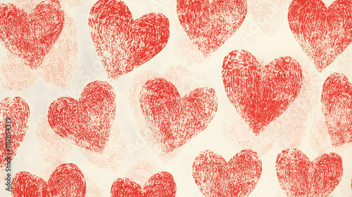 cotton fabric with a repeating pattern of hearts in red and white tones