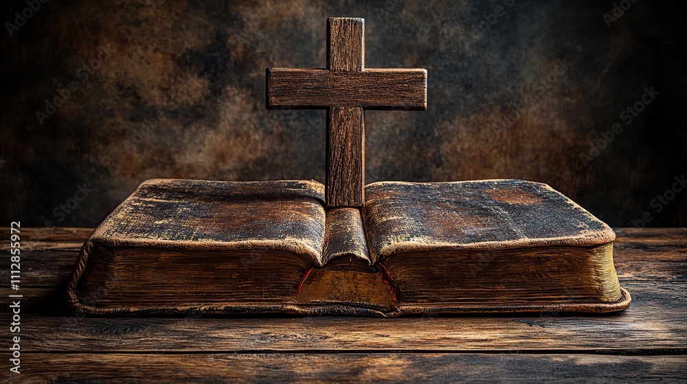 wooden cross and bible on wooden background christian religion concept wooden cross and bible on wooden background christian religion concept
