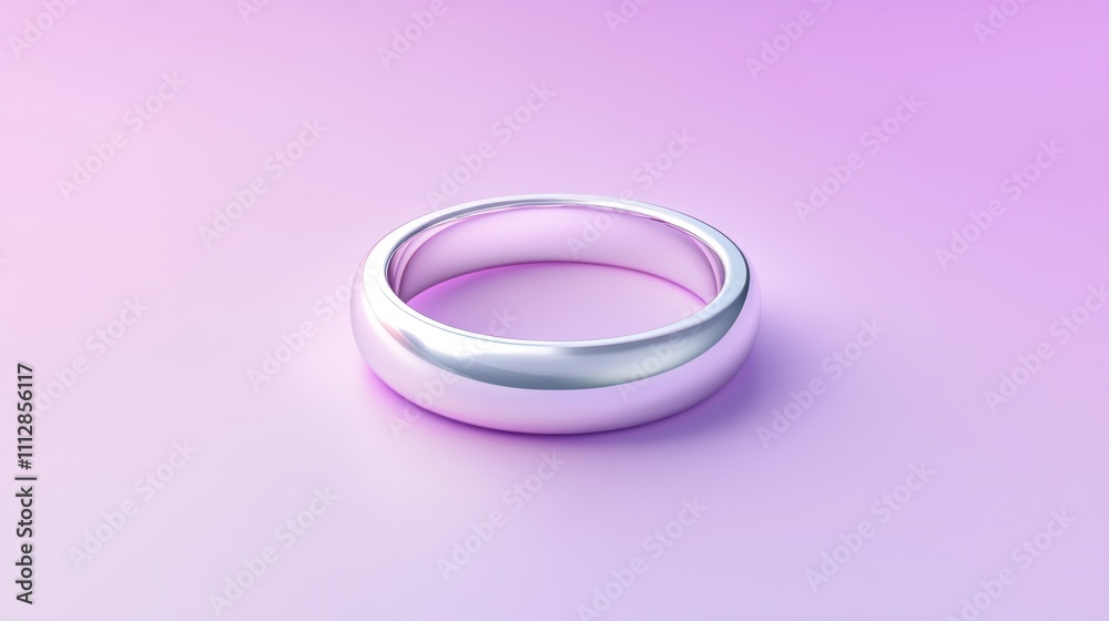Silver metallic ring on a pink gradient background. Minimalist 3D rendering Silver metallic ring on a pink gradient background. Minimalist 3D rendering