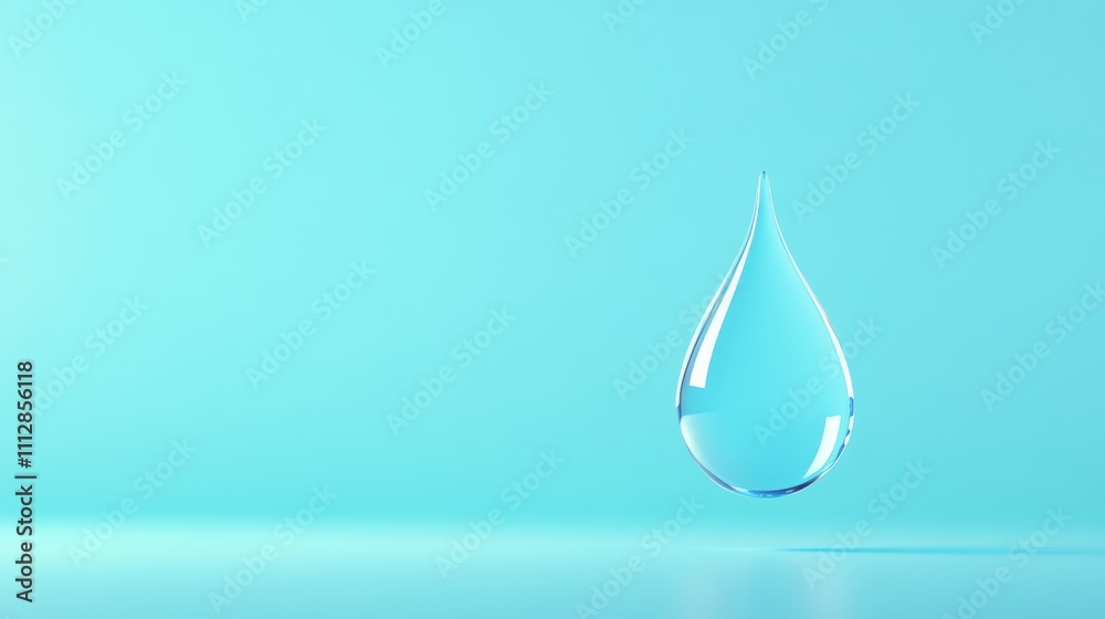 Single transparent water droplet floating on a turquoise background. Single transparent water droplet floating on a turquoise background.
