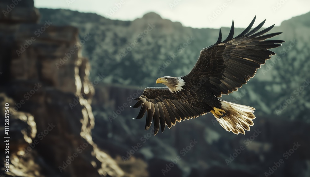 Fototapeta premium Majestic Eagle Soars Above The Grand Canyon In The United States Of America, Showcasing Its Breathtaking Beauty And Grandeur.