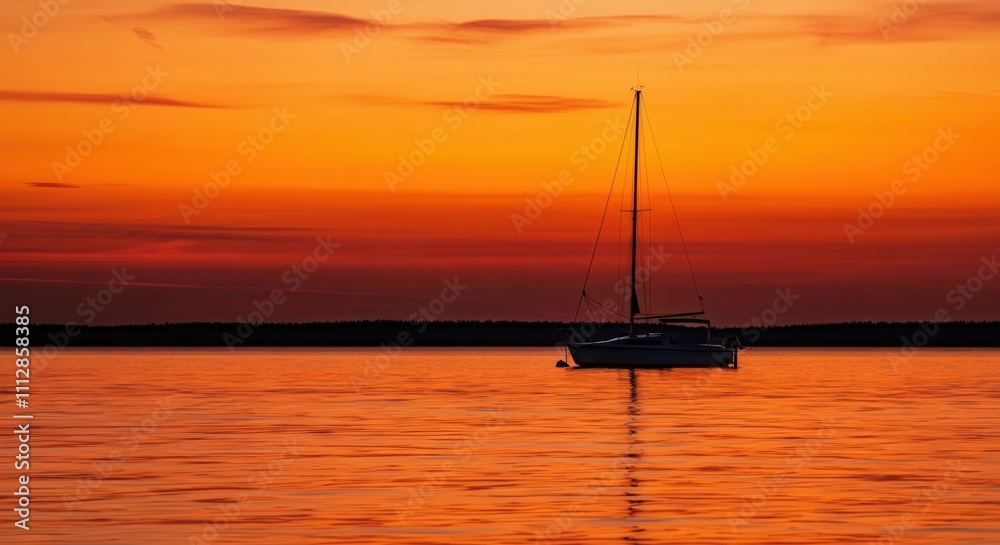 Serene sunset sailing scene with vibrant sky Serene sunset sailing scene with vibrant sky