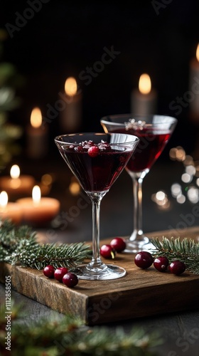 Refreshing cranberry drinks served with festive decor and warm candlelight
