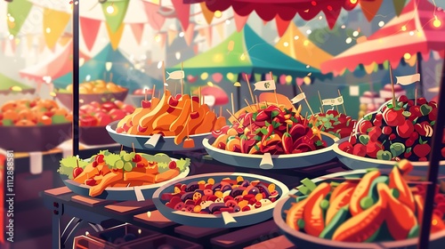 A food festival banner template showcasing a vibrant spread of street food at an outdoor market photo