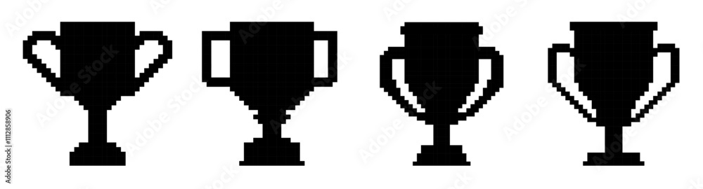 Cup pixel icon. 8-bit, retro game. Golden trophy, winner's award. Achievement of a champion. Vector illustration. Cup pixel icon. 8-bit, retro game. Golden trophy, winner's award. Achievement of a champion. Vector illustration.