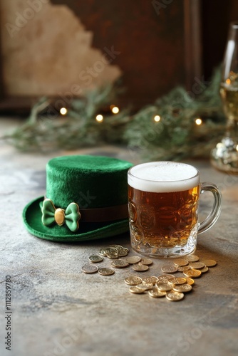 Green drink with festive decorations on a wooden table during a celebratory e...