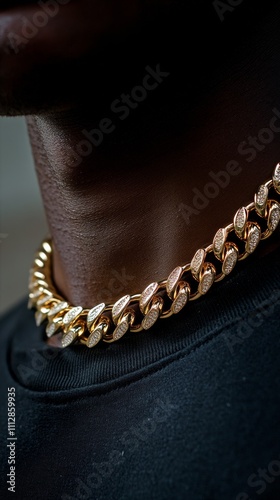 Gold chain accentuating skin tone in a close up display of fashion and style