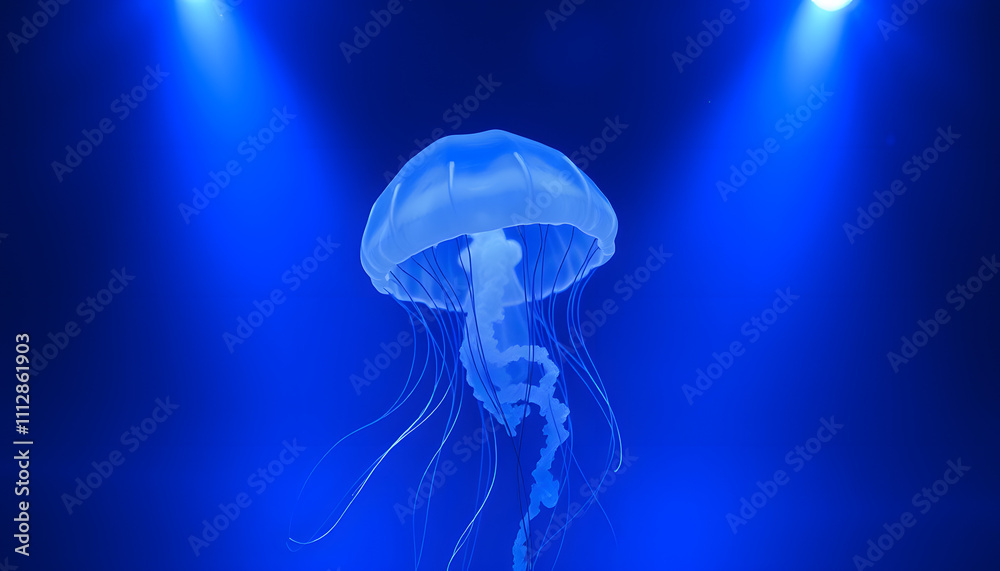 Blue Light Bright Transparent Jelly Fish Aquarium isolated with white highlights, png Blue Light Bright Transparent Jelly Fish Aquarium isolated with white highlights, png