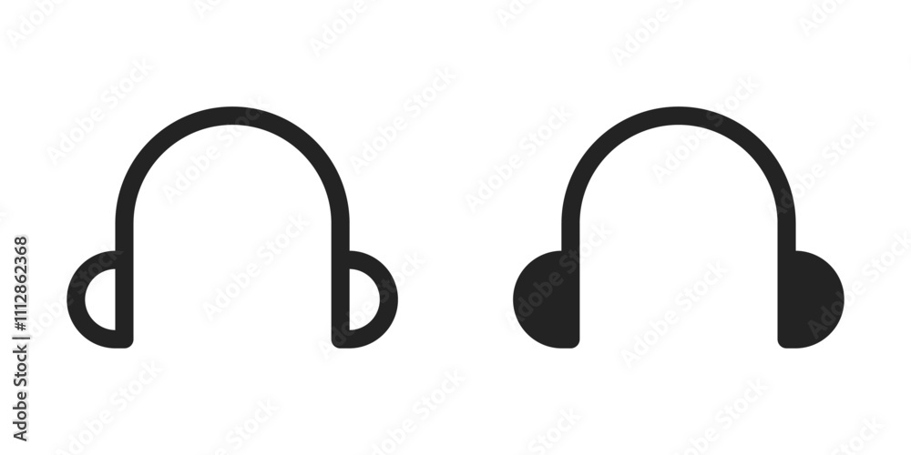 Headset earphones isolated black illustrations for User Interface about music. Vector icons in flat style Headset earphones isolated black illustrations for User Interface about music. Vector icons in flat style