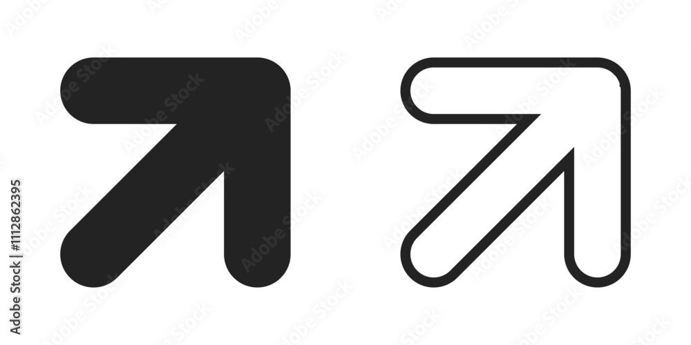 Filled and outlined versions of share right up more arrow corner button. Vector icons in flat style. Filled and outlined versions of share right up more arrow corner button. Vector icons in flat style.