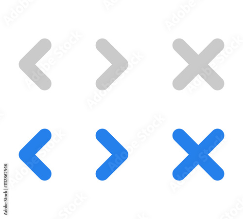 Navigation arrows buttons and x for User interface illustration set in 2 colors. Vector icons in flat style