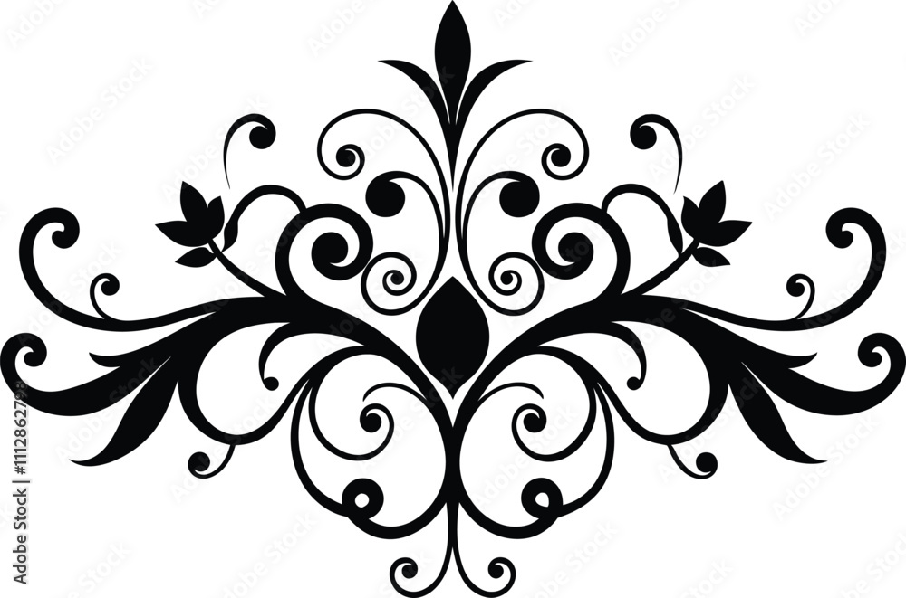 An elegant and symmetrical floral ornament in black and white vector illustration An elegant and symmetrical floral ornament in black and white vector illustration