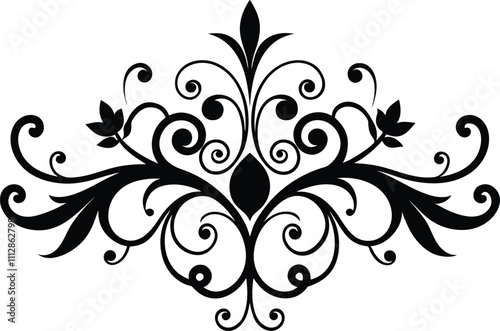 An elegant and symmetrical floral ornament in black and white vector illustration