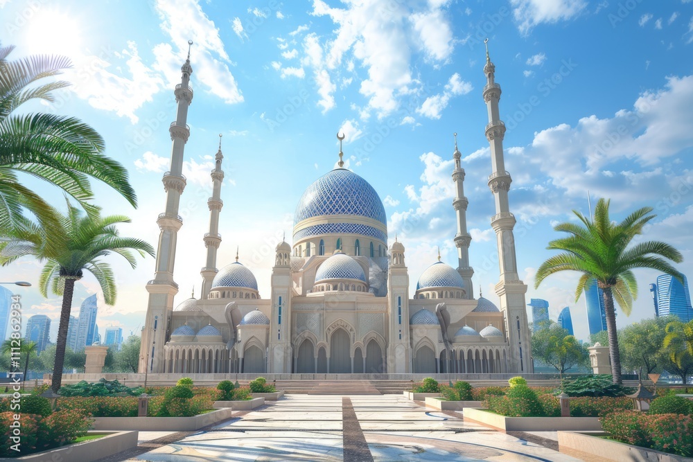 Naklejka premium Sharjah Mosque Largest Masjid in Dubai Ramadan Eid Concept Background