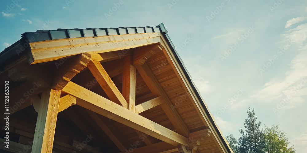 Roof of a wooden entrance porch of a private country house Roof of a wooden entrance porch of a private country house