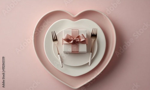 Creative heart shaped plate setting for a special celebration with gift box a...