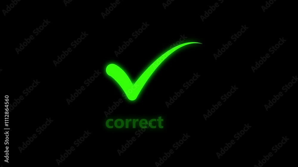 green check mark in  black background. Check mark icon animation on black background. Check mark verified selection, approve and confirm sign icon animation. Check mark, approve and confirm 