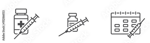 Vaccination line icon set. Medical schedule reminder. Health care isolated vector images in simple style