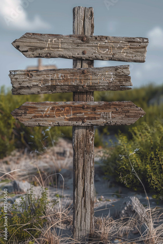 Wooden sign post  Generative AI