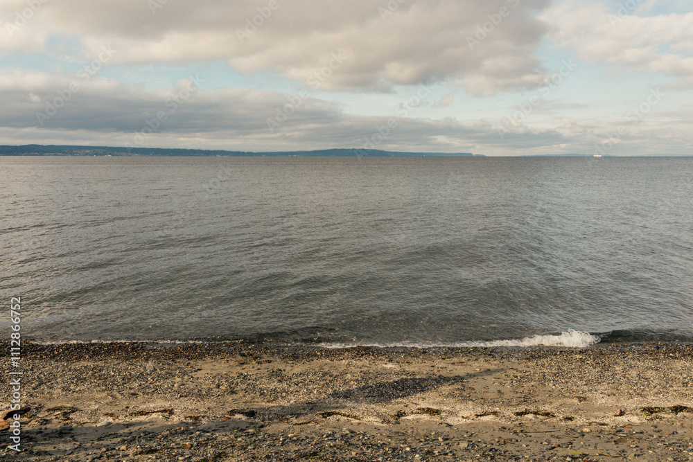Obraz premium looking at the tide coming in on cloudy day at Carkeek Park, Seattle, WA