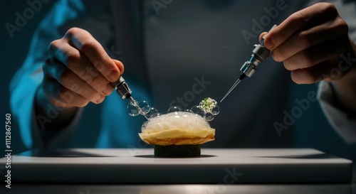 Fototapeta Naklejka Na Ścianę i Meble -  Creative culinary science with molecular gastronomy dish