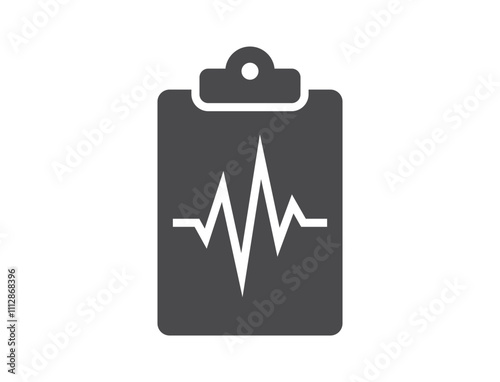 Medical history flat icon. Patient report card with cardiogram. Isolated vector image in simple style