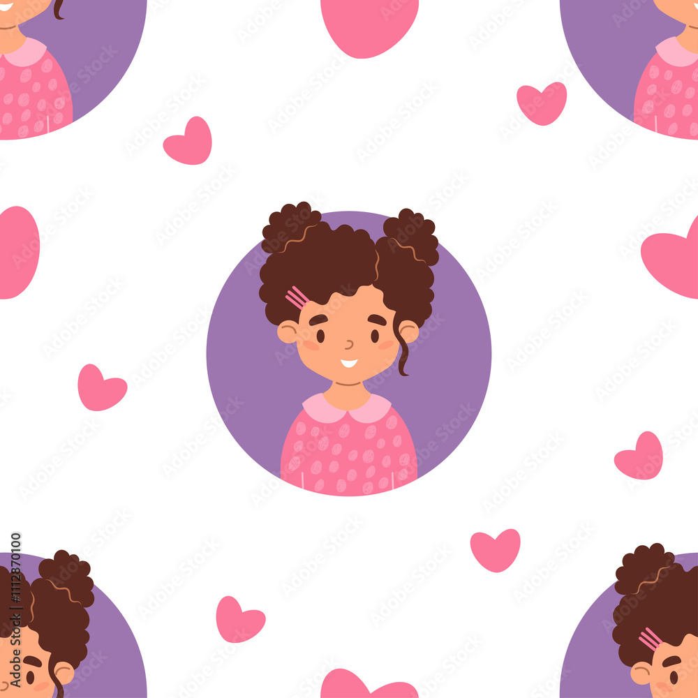 Seamless pattern with cute girl on with hearts Seamless pattern with cute girl on with hearts