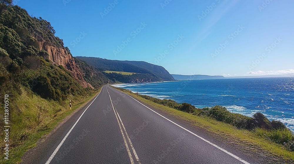 A scenic drive along a coastal highway with stunning ocean views and rugged cliffs, capturing the thrill of travel.