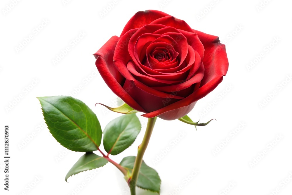 Single red rose long stem vertical stand pose a top isolated on White Background Single red rose long stem vertical stand pose a top isolated on White Background