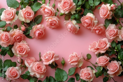Pink roses arranged beautifully on a soft pink background for a floral display