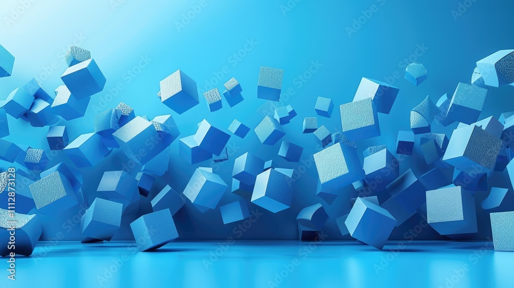 Abstract blue cubes floating in a blue space. Abstract blue cubes floating in a blue space.