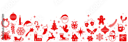 Christmas banner, red decorations border, holidays background