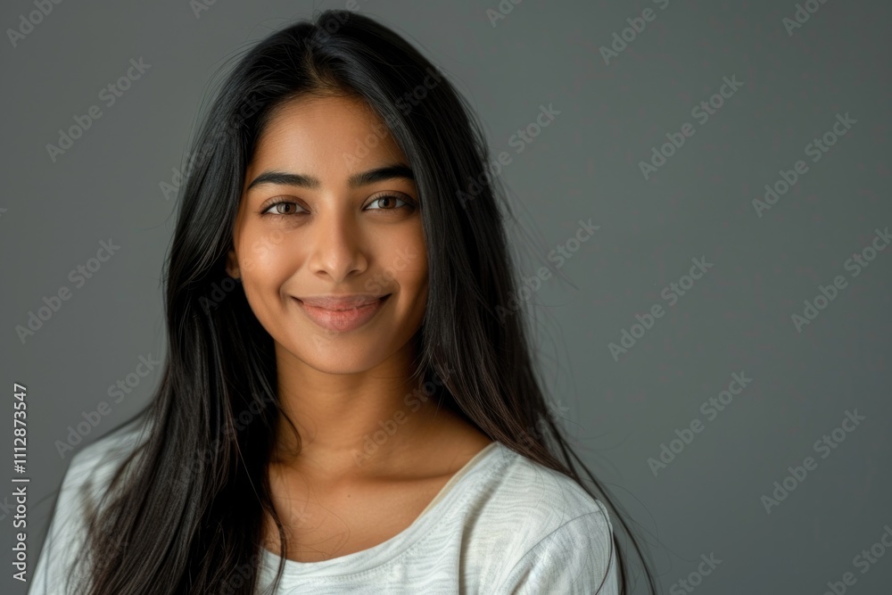 Girl Headshot. Advertisement concept of confident biracial girl in casual attire posing for camera Girl Headshot. Advertisement concept of confident biracial girl in casual attire posing for camera