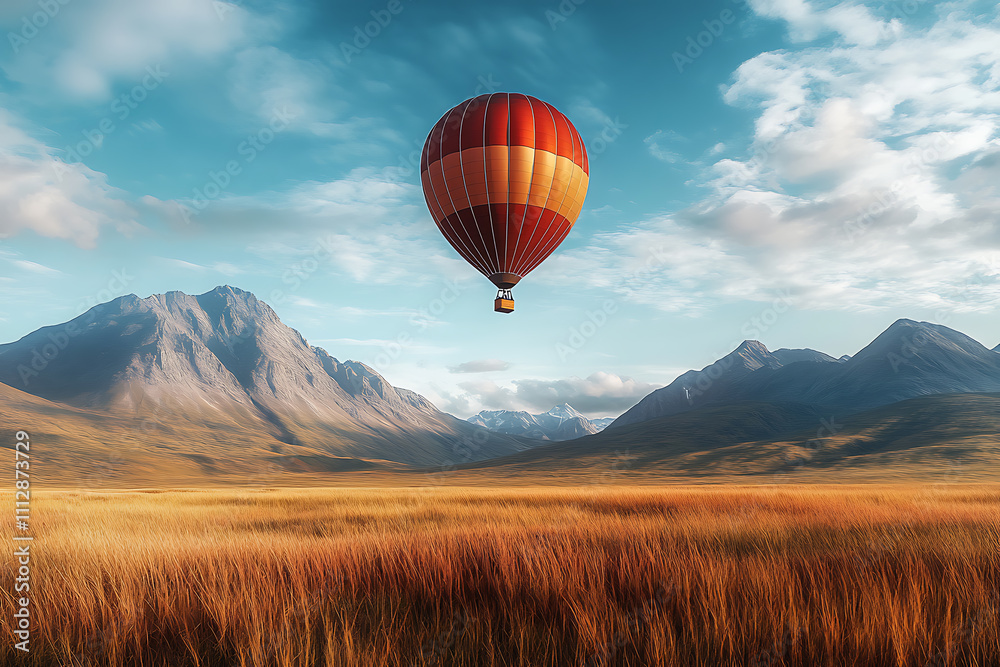 Fototapeta premium Hot Air Balloon Over Majestic Mountains