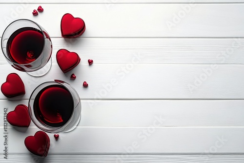 Romantic setting with red roses, candles, and wine glass for a special occasion