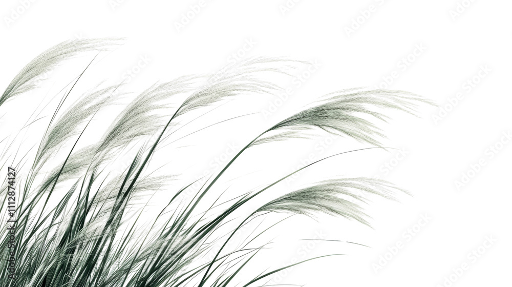 Fototapeta premium Green grass in the wind transparent background
