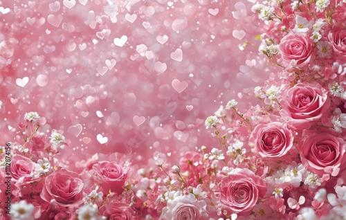 Beautiful pink roses with hearts create a romantic atmosphere for celebrations