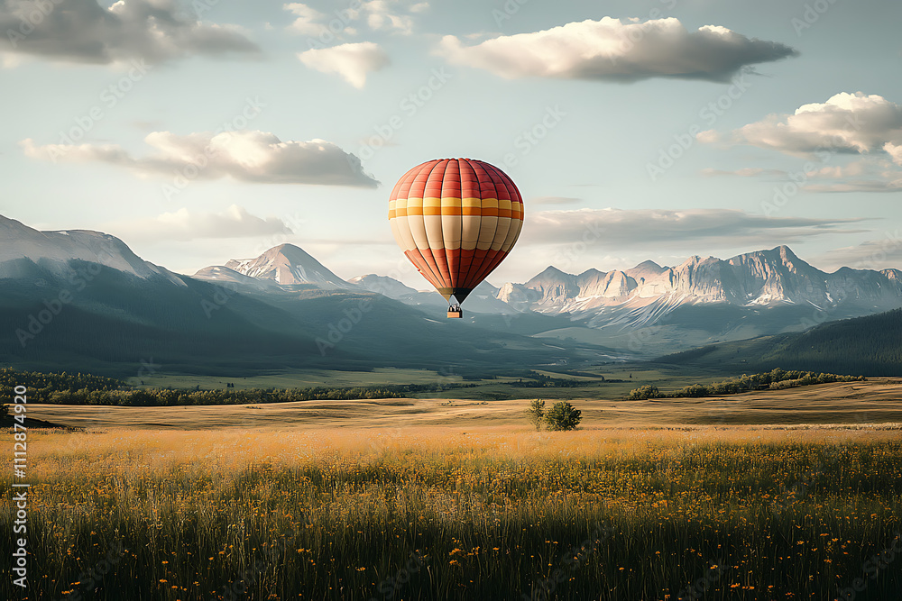 Obraz premium Hot Air Balloon over Majestic Mountains