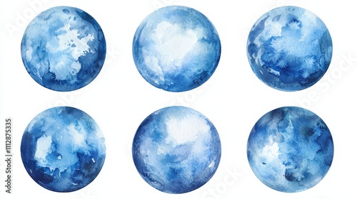 Wallpaper Mural A set of six blue watercolor circles on a white background Torontodigital.ca