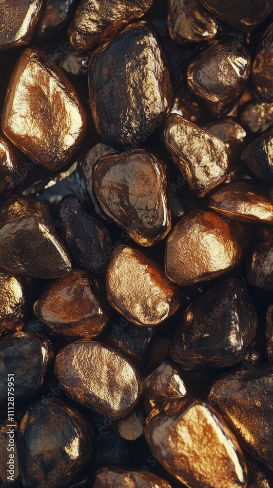 Shimmering gold nuggets scattered on a dark surface highlighting their gleaming surfaces Shimmering gold nuggets scattered on a dark surface highlighting their gleaming surfaces