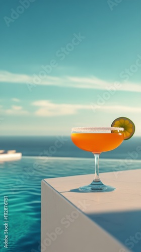 Refreshing cocktail by the tranquil pool with a stunning ocean view during su...