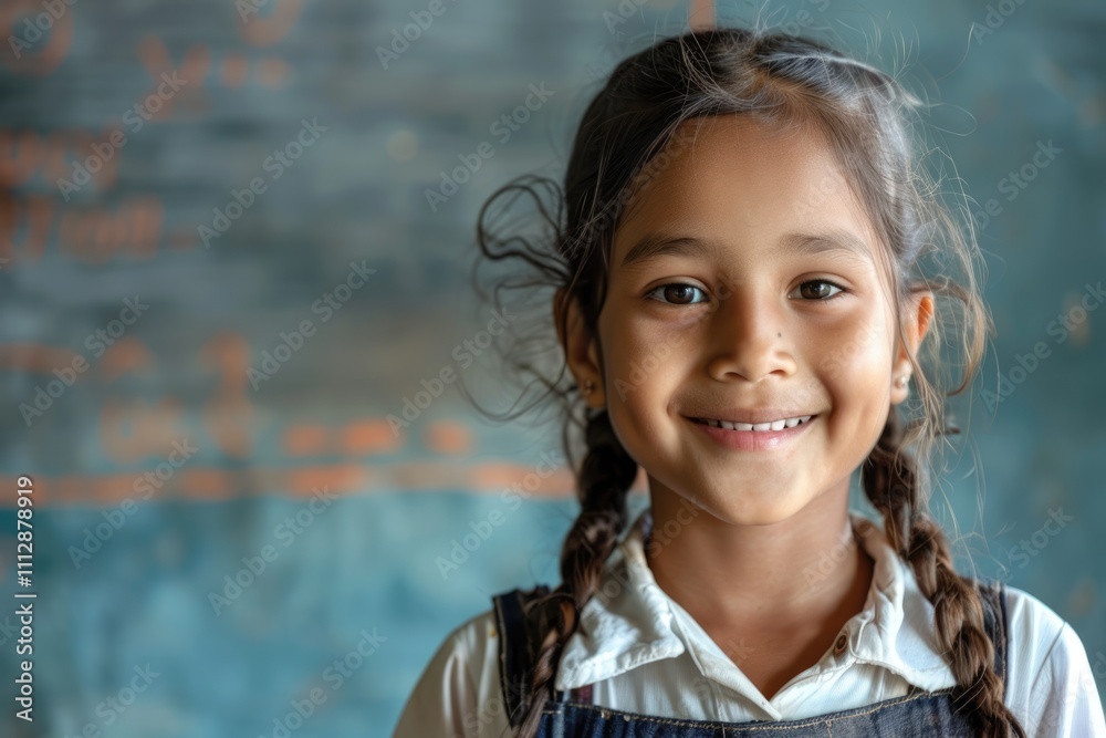 portrait of a rural school girl Smiling and standing in School portrait of a rural school girl Smiling and standing in School