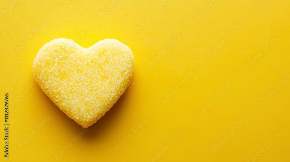 Obraz premium A heart shaped sugar cookie on a yellow background